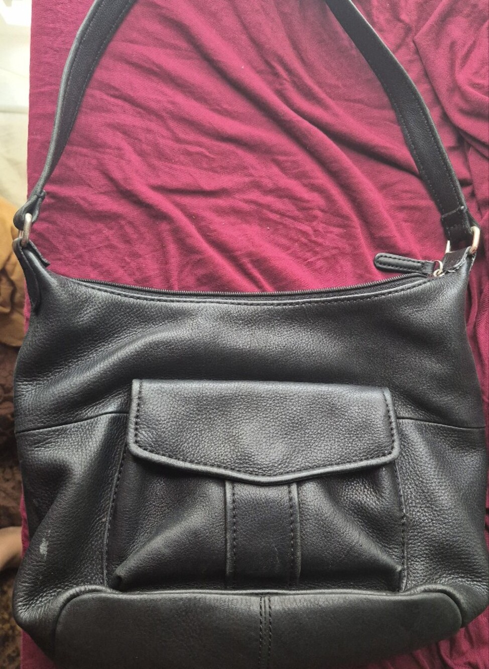 Vintage Fossil Black Pebbled Leather Hobo Shoulder Bag 75082 Organizer /EUC